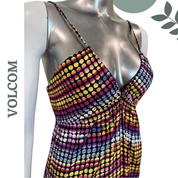 🛍️3/$40 Volcom Smocked Back Maxi Sundress | Festival | Multicolor Strappy Medium - Picture 6 of 8